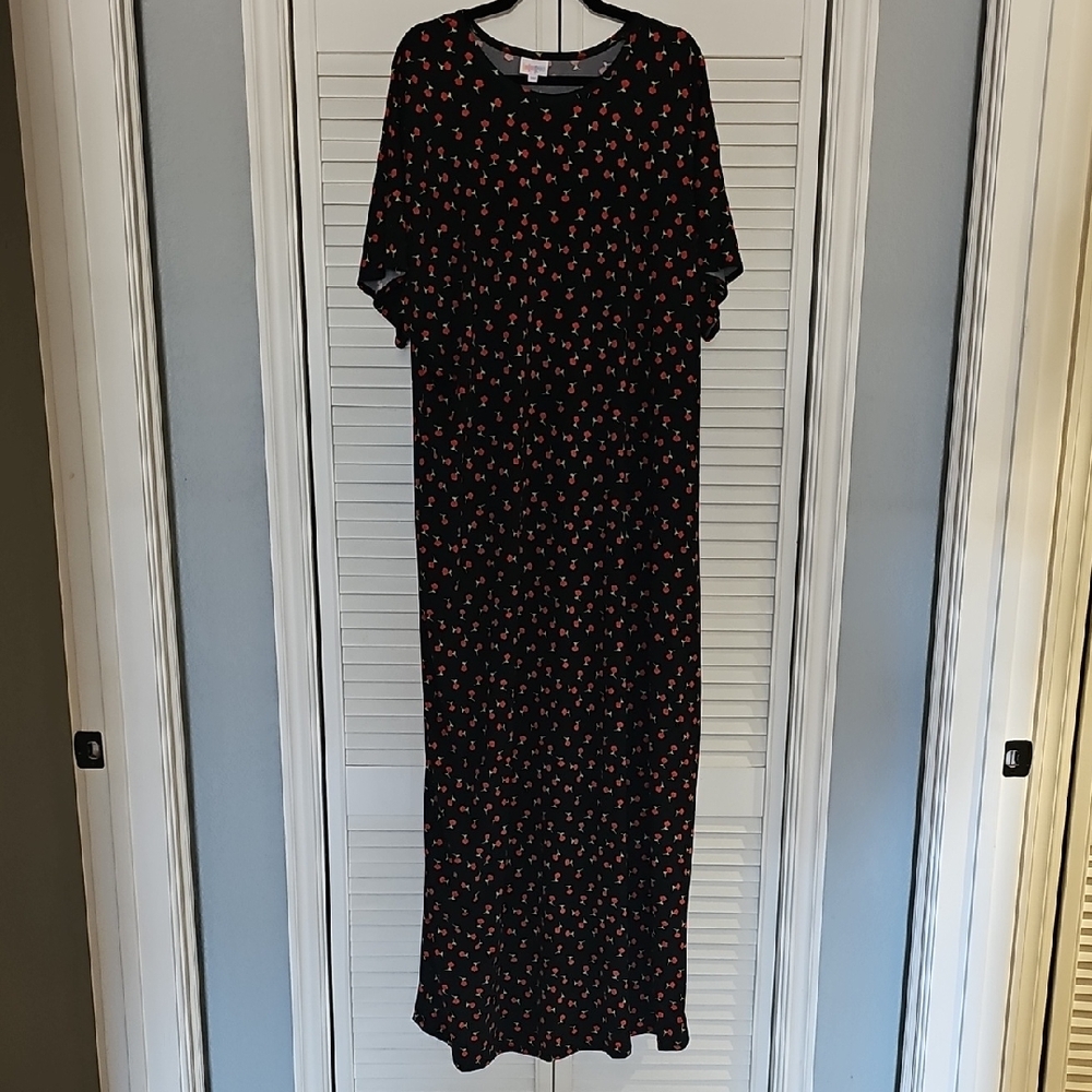 LuLaRoe Black Maxi Dress with Red Floral Design